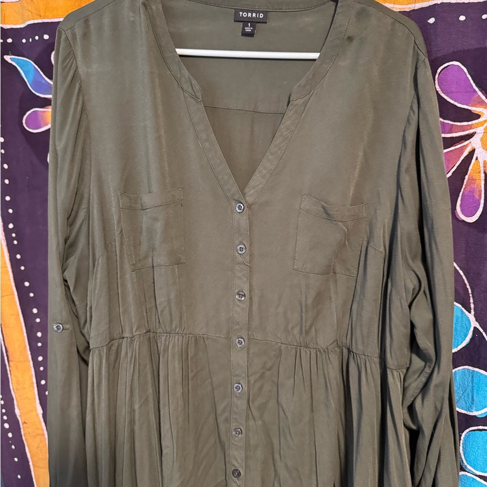 Torrid Dark Green V-Neck Blouse